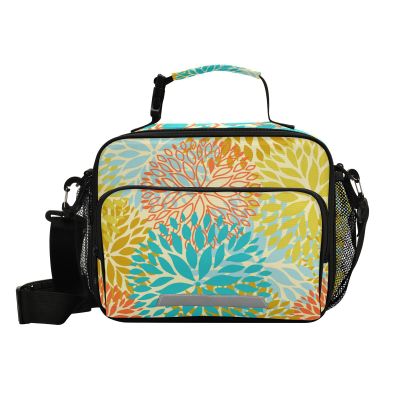 Yopersonalizes Insulated Lunch Bag for Kids and Adults, Orange Blue Dahlia