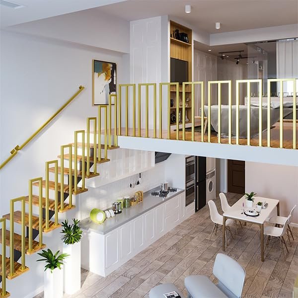 Hggdsac U-Shaped Stair Handrail, Gold, Right-Angle, 115 cm