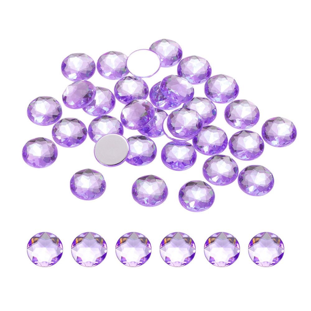 QUARKZMAN 100 Pcs Rhinestones, Flat Back, 12mm Round Acrylic Crystal Gems, Light Purple