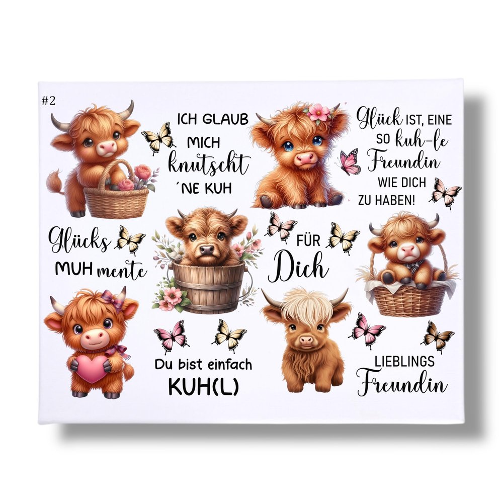 Rub-On Stickers Cow + Sayings, DIN A4, Highland Cow, Girlfriend, Borderless Transfers, Table Decoration, Rub-On Decals (#2 COW Girlfriend)