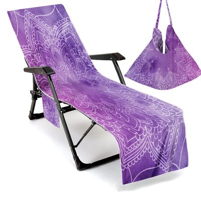 Morbuy Microfiber Lounger Cover with Side Pockets, 3D Mandala Flowers, Dark Purple, 75 x 210 cm