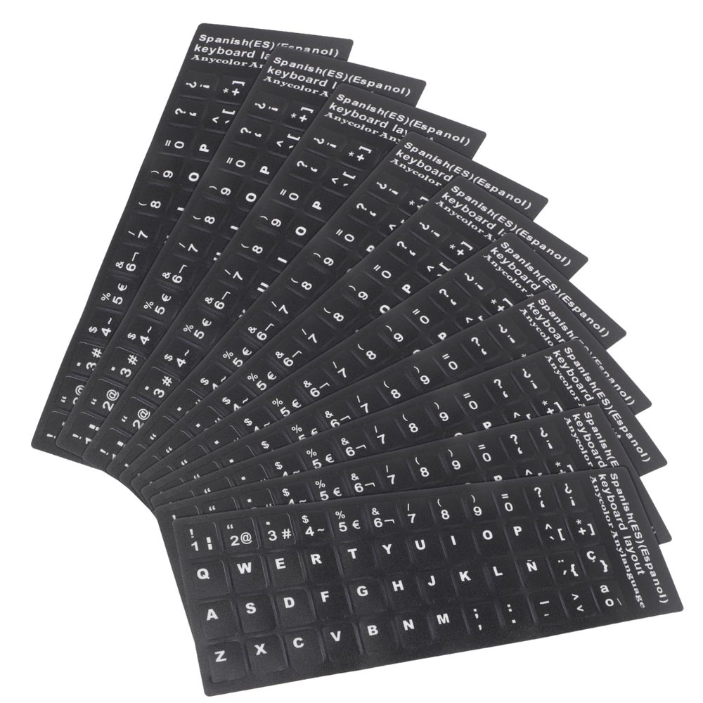 DIYEAH Black PVC Keyboard Stickers, 10 Sheets, Waterproof, Language Conversion for Laptop and Desktop Keyboards