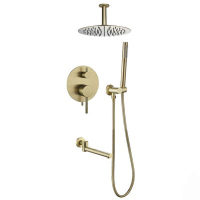 Ceiling-Mounted Brushed Gold Bathroom Rain Shower Mixer, 8–12 in (10 in)