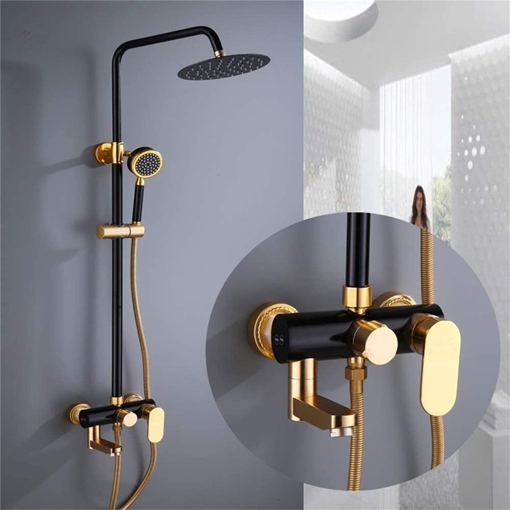 Black and Gold Shower Set with 3-Function Hand Shower and Round Top