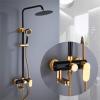 Black and Gold Shower Set with 3-Function Hand Shower and Round Top view 1