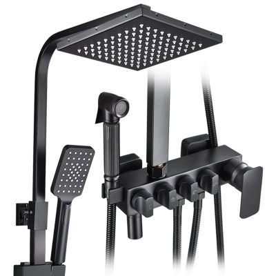 Black Wall-Mounted Bathtub and Shower Faucet Set