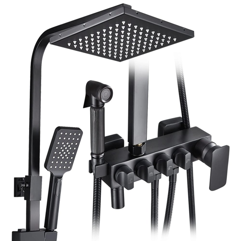 Black Wall-Mounted Bathtub and Shower Faucet Set