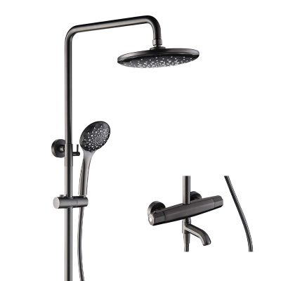 8-Inch Black Thermostatic Shower Set with Rain Shower and Multifunction Hand Shower