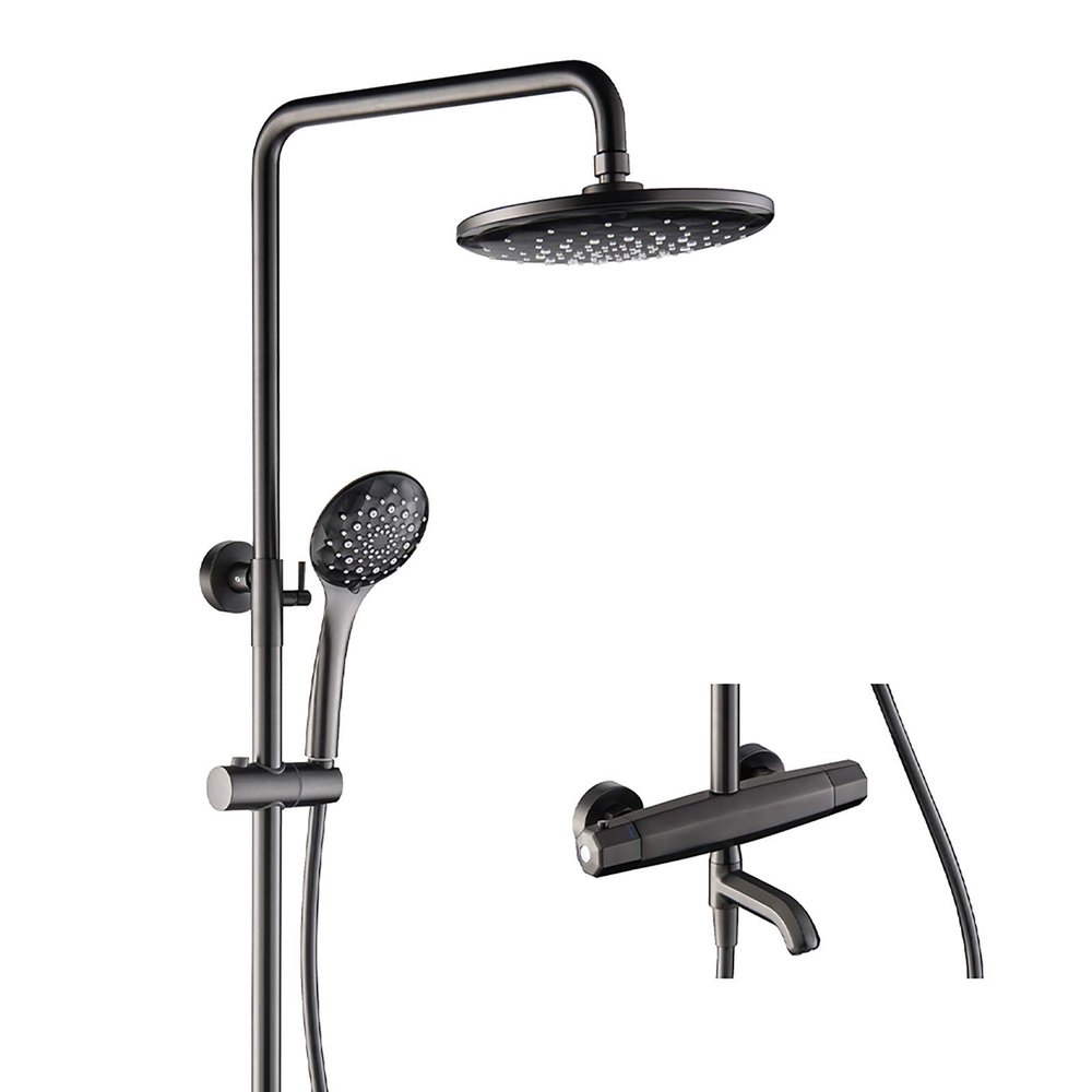 8-Inch Black Thermostatic Shower Set with Rain Shower and Multifunction Hand Shower