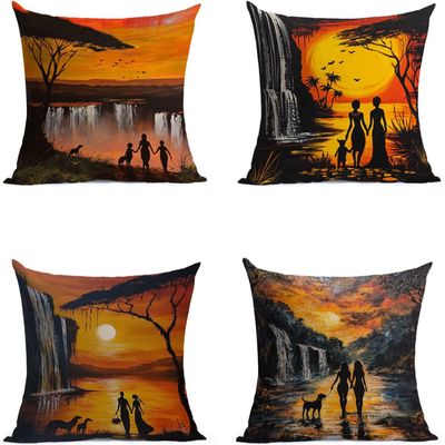 40 x 40 cm African Cushion Covers, 4-Pack, Waterproof, Double-Sided Print