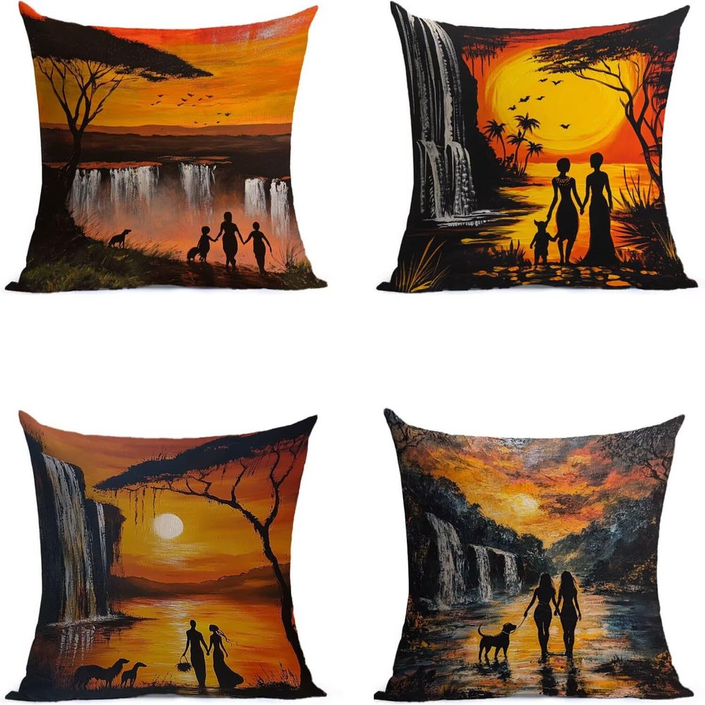 40 x 40 cm African Cushion Covers, 4-Pack, Waterproof, Double-Sided Print