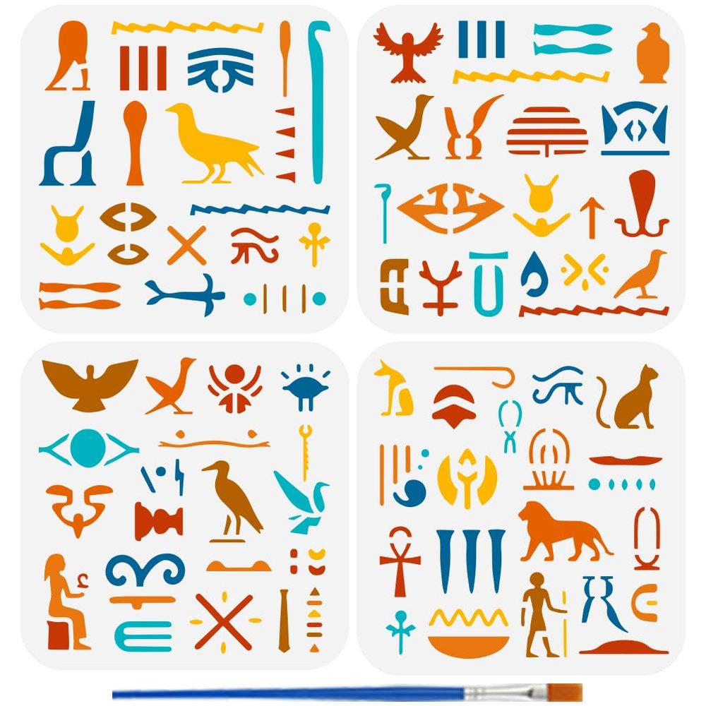 FINGERINSPIRE 4-Piece Egyptian Pattern Stencil Set