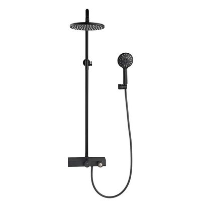 Shower Faucet System with Waterfall Tub Filler, 10-Inch Shower Head and Hand Shower, Black