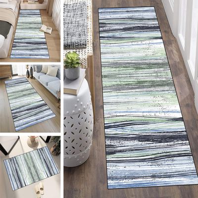 LUMIPAP Long Hallway Runner Rug, Non-Slip, Washable, Customizable, 100 x 100 cm, Synthetic Fiber, Black/Blue/Green