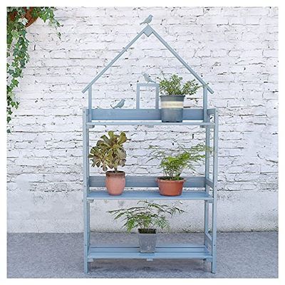 Generic 3-Tier Garden Plant Stand with Potting Bench and Storage Cabinet, Blue, 80 x 25 x 160 cm