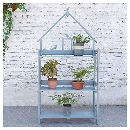 Generic 3-Tier Garden Plant Stand with Potting Bench and Storage Cabinet, Blue, 80 x 25 x 160 cm
