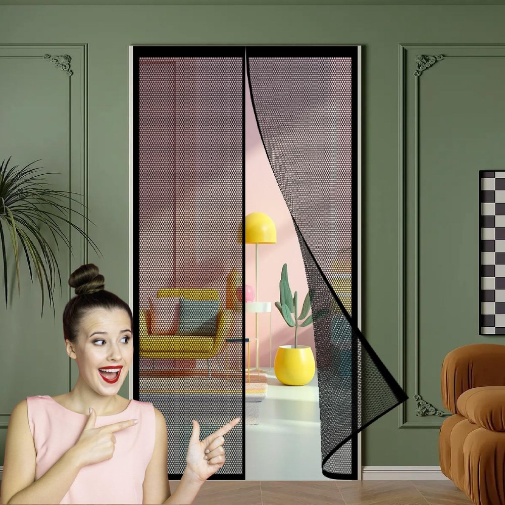 Magnetic Fly Screen Door 99 x 260 cm, No-Drill Installation, Black