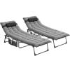 Set of 2 Folding Reclining Sun Loungers with Cushions, Grey view 1