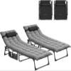 Set of 2 Folding Reclining Sun Loungers with Cushions, Grey view 3