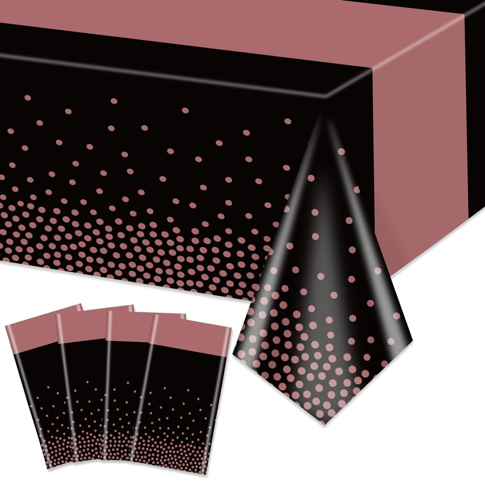 Hegbolke Tablecloths in Black and Rose Gold, 220 x 130 cm, Rectangular, Set of 4