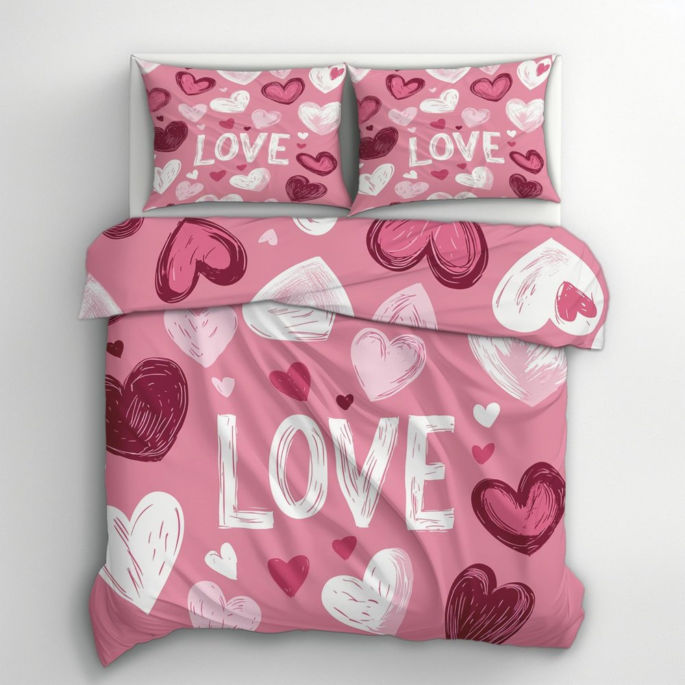 Generic Love Hearts Bedding Set 200 x 200 cm, 3-Piece