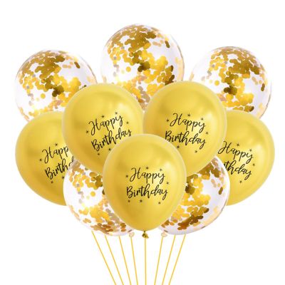 Gleemix 10 Pack Happy Birthday Balloons Gold Metallic with Confetti