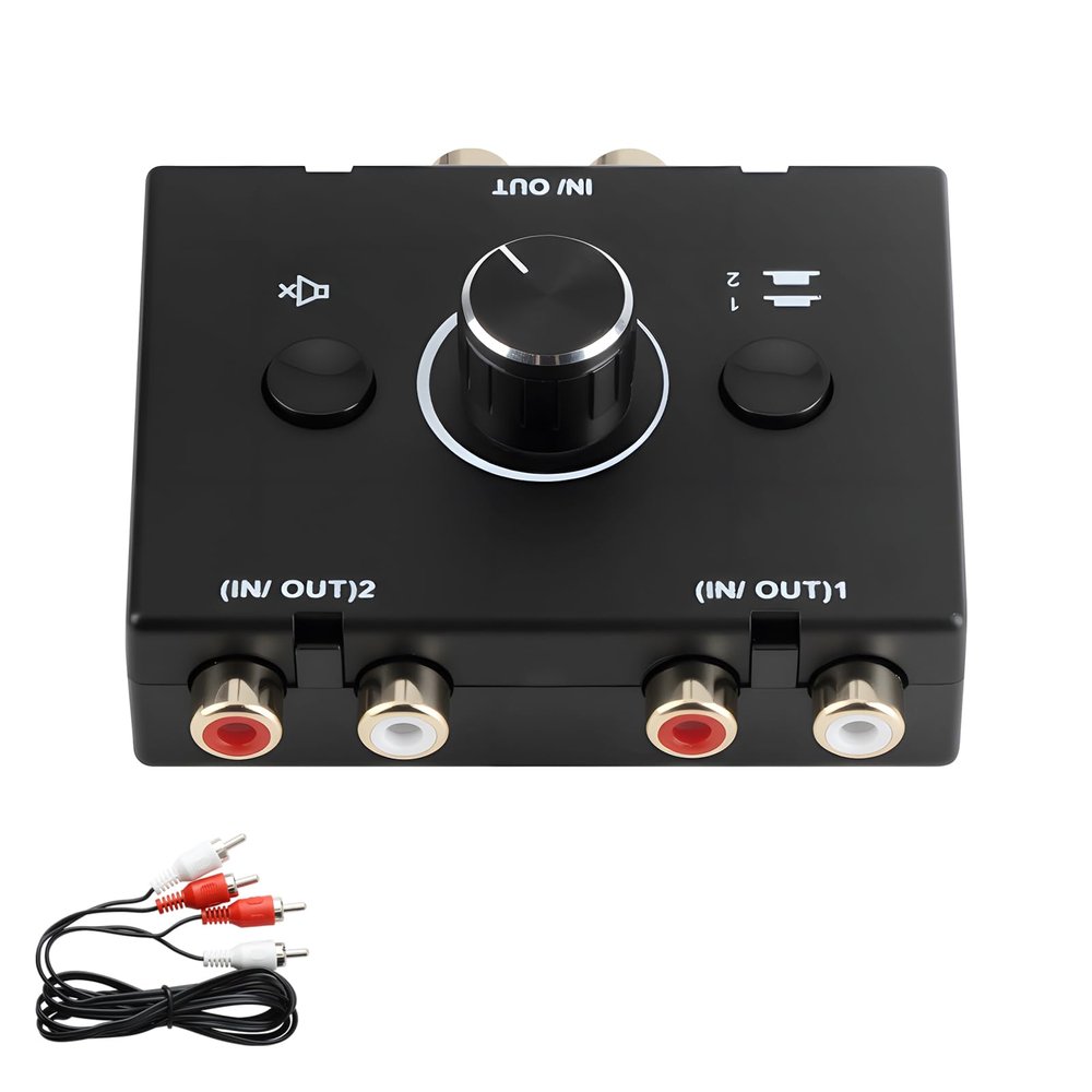 Times Mark RCA Audio Switcher, 2-in/1-out Bidirectional, with Volume Control and Mute Button