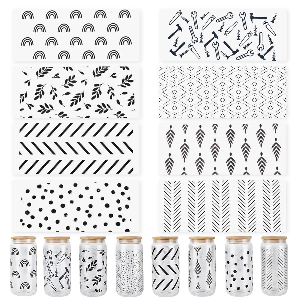 SOFPLATE 8 Sheets 8 Styles Glass Cup Stickers