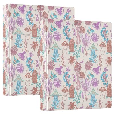 Printed 3-Ring Binder, 1.5 in D-Ring, with Pockets, Cute Mushrooms, Beige