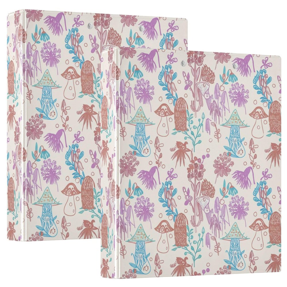 Printed 3-Ring Binder, 1.5 in D-Ring, with Pockets, Cute Mushrooms, Beige