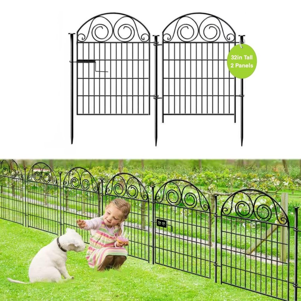 Getlay Tall Garden Fence with Gate, 81.3 cm High, 2 Panels, 122 cm Total Length, Outdoor Dog Fence, Decorative Garden Fence, Patented