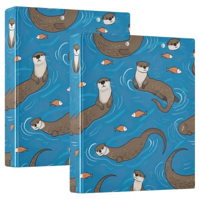 Cute Otters Fish Blue 1.5-Inch 3-Ring Binder with Pockets