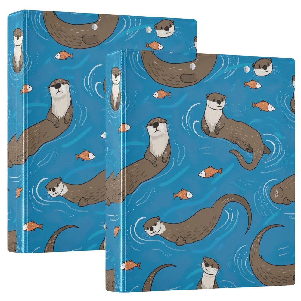 Cute Otters Fish Blue 1.5-Inch 3-Ring Binder with Pockets