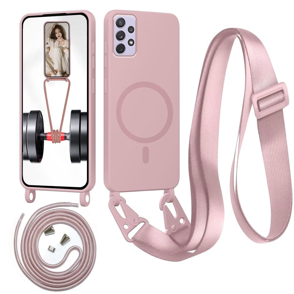 Beajew Phone Necklace Case for Samsung Galaxy A35, MagSafe Compatible, Sand Powder