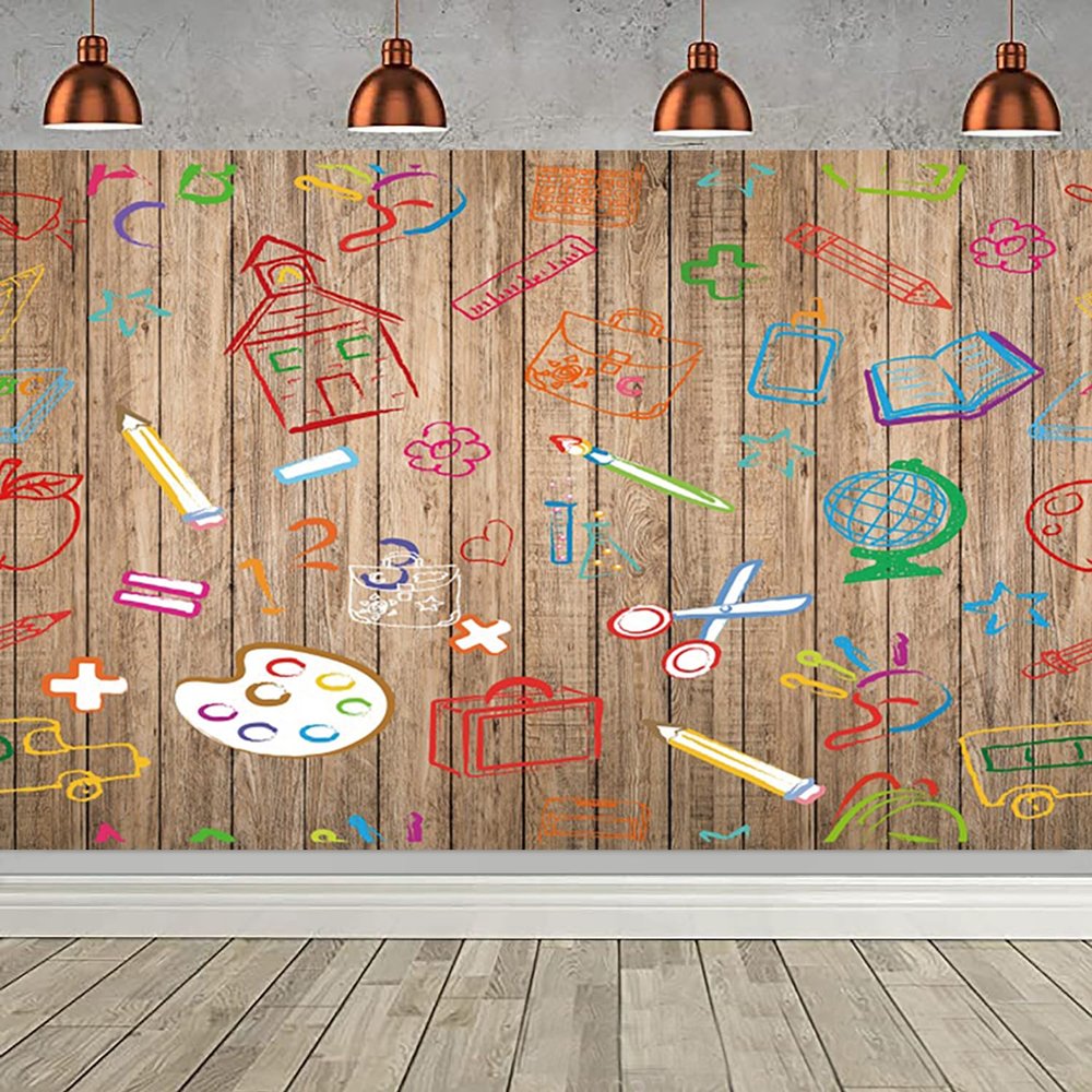 Hnmdmyi 10 x 8 ft Back to School Vintage Wood Wall Photography Backdrop