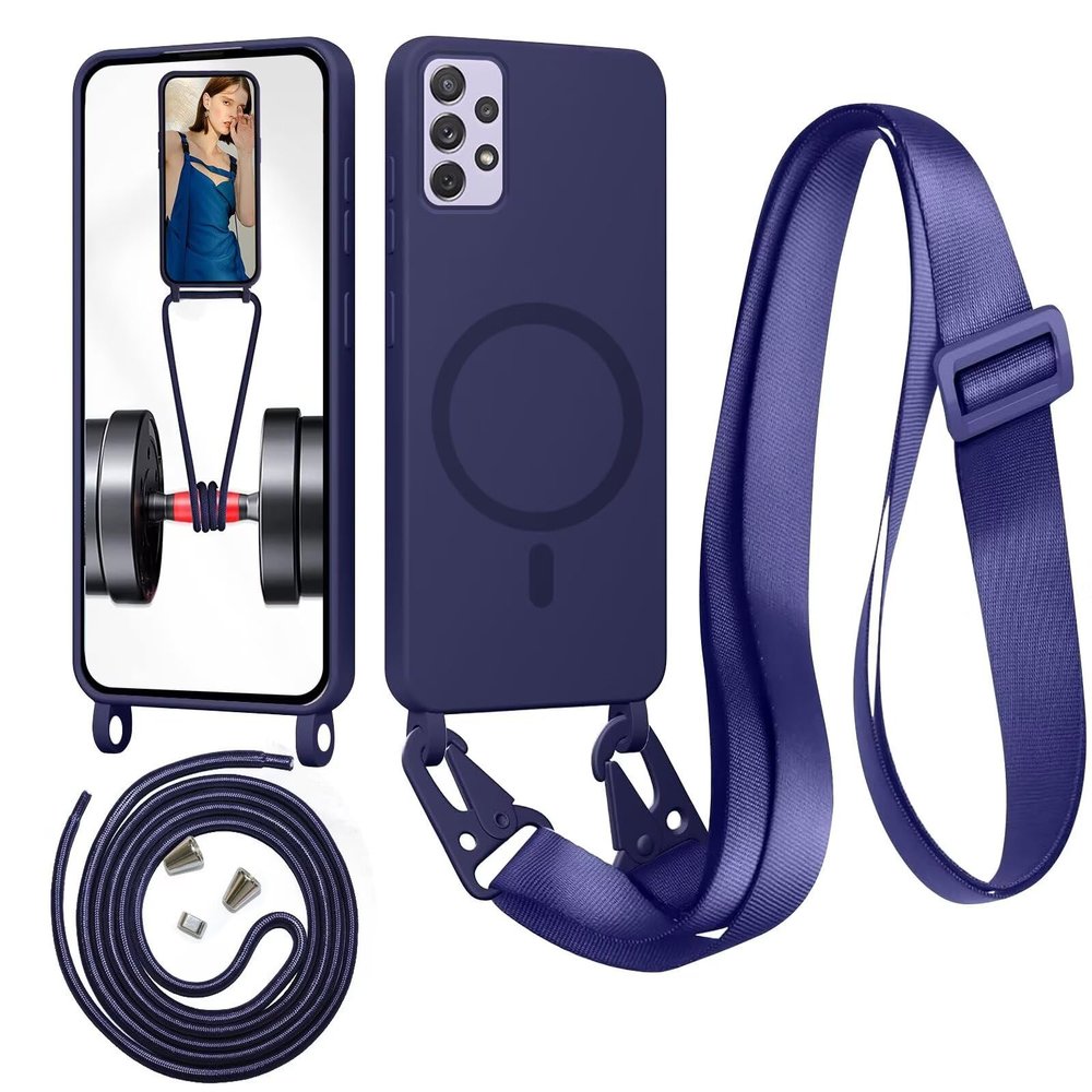 Beajew Samsung Galaxy A34 5G Case with Strap, MagSafe Compatible, Dark Blue