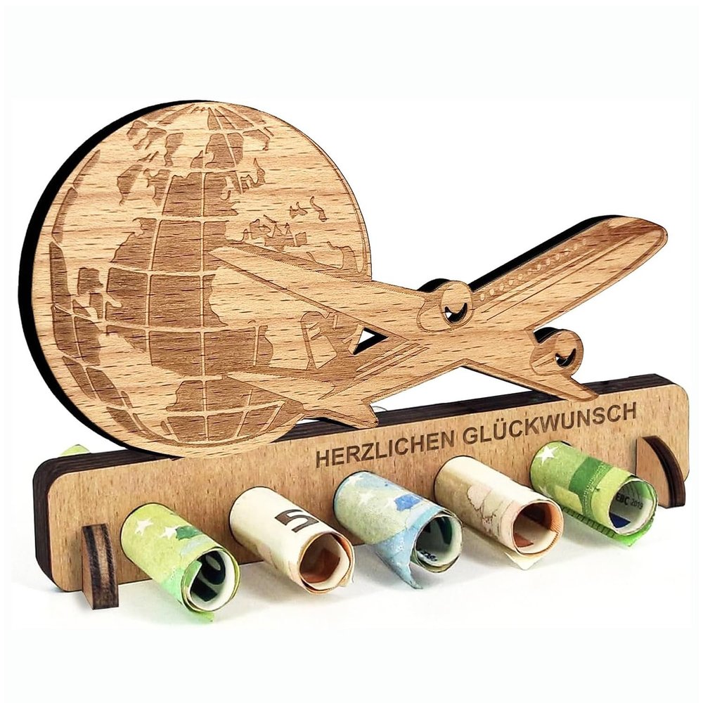 Wooden Gift Box for Money - Travel Theme