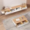 SZKTHD Wall-Mounted TV Stand, Floating Solid Wood Console with White Cabinet and Wood Top, Minimalist Media Shelf for Living Room, 120–300 cm (240 cm/94.5 in) view 3