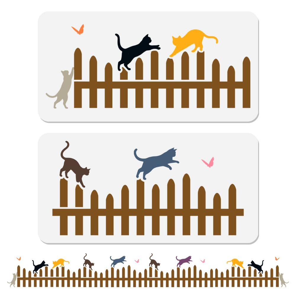 DOODLREAM Cat Jumping Over Fence Stencil