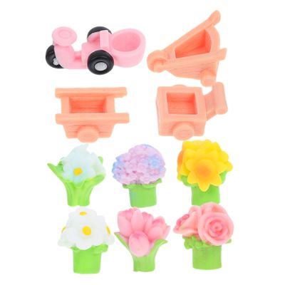 UPKOCH 1 Set Miniature Cart Figures, Small Flower Bouquet Dollhouse Decorations, DIY Micro Landscape Ornaments for Succulents and Bonsai