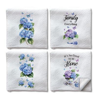 WADORN 4-Piece Funny Kitchen Towels with Hydrangeas & Butterflies
