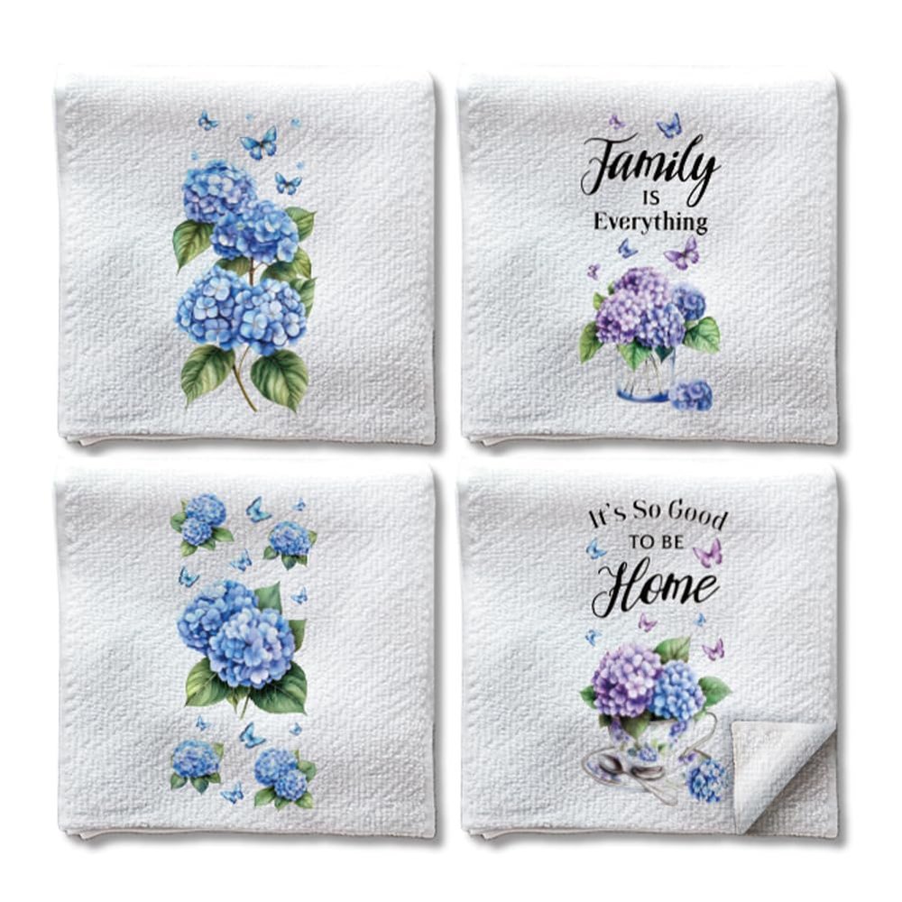 WADORN 4-Piece Funny Kitchen Towels with Hydrangeas & Butterflies