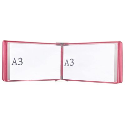 ERSINIAN Wall-Mounted Reference Display System, 10 Pockets, A3 Landscape, Red