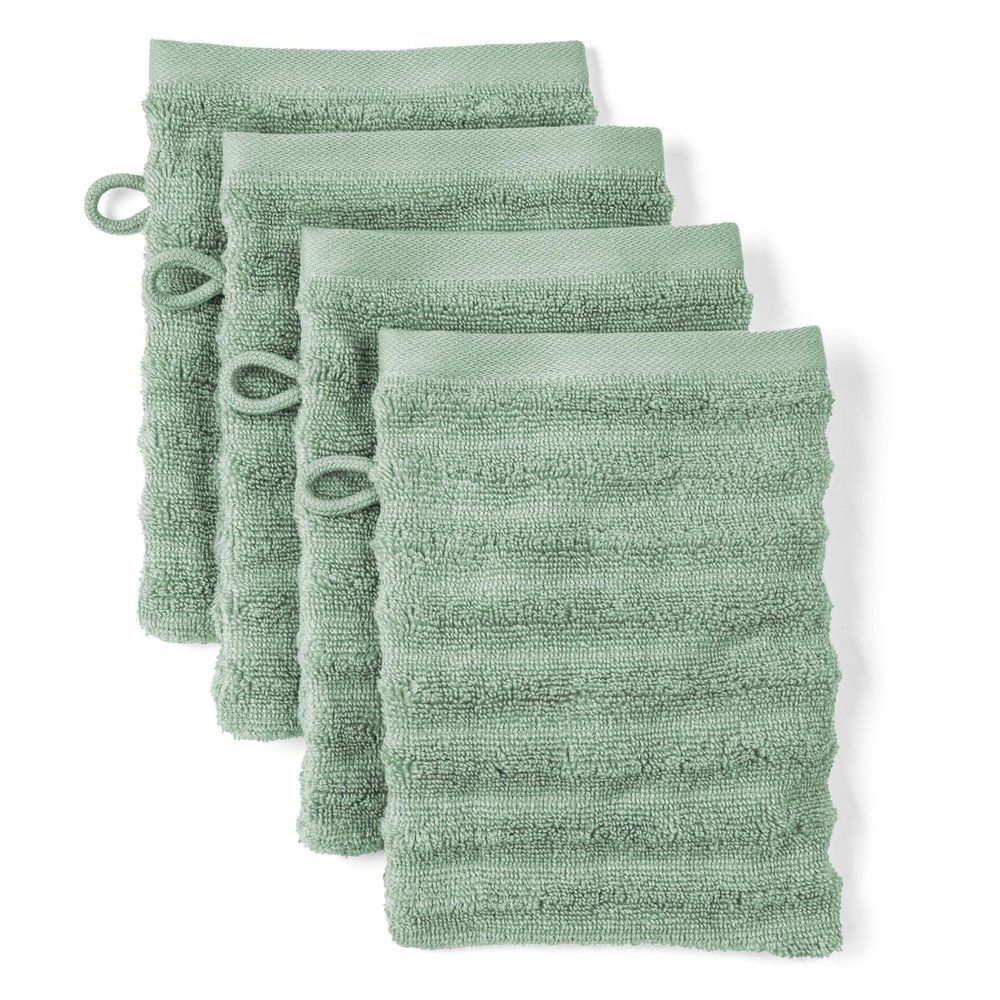 Pure Label Washcloths, 4-Piece Set, 4 x 16 x 21 cm, 100% Cotton, Soft, Sage Green