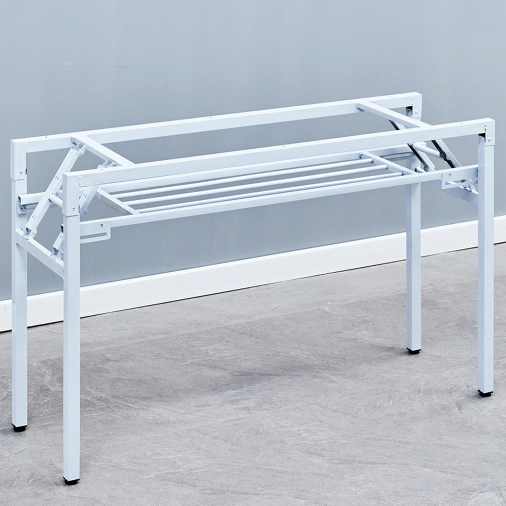 Foldable Metal Table Legs, Adjustable Steel Frame for Dining Table and Desk, 145 x 38 x 73 cm, White, with Screws