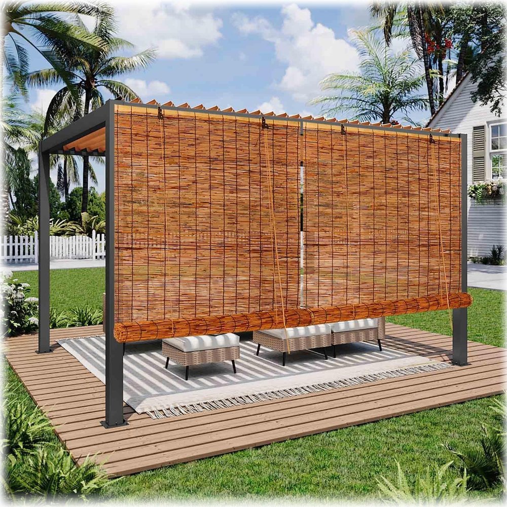 Bamboo Blind with Side Pull, Natural Reed Curtain, 90% UV-Blocking, Privacy Blind, 40–180 cm Wide