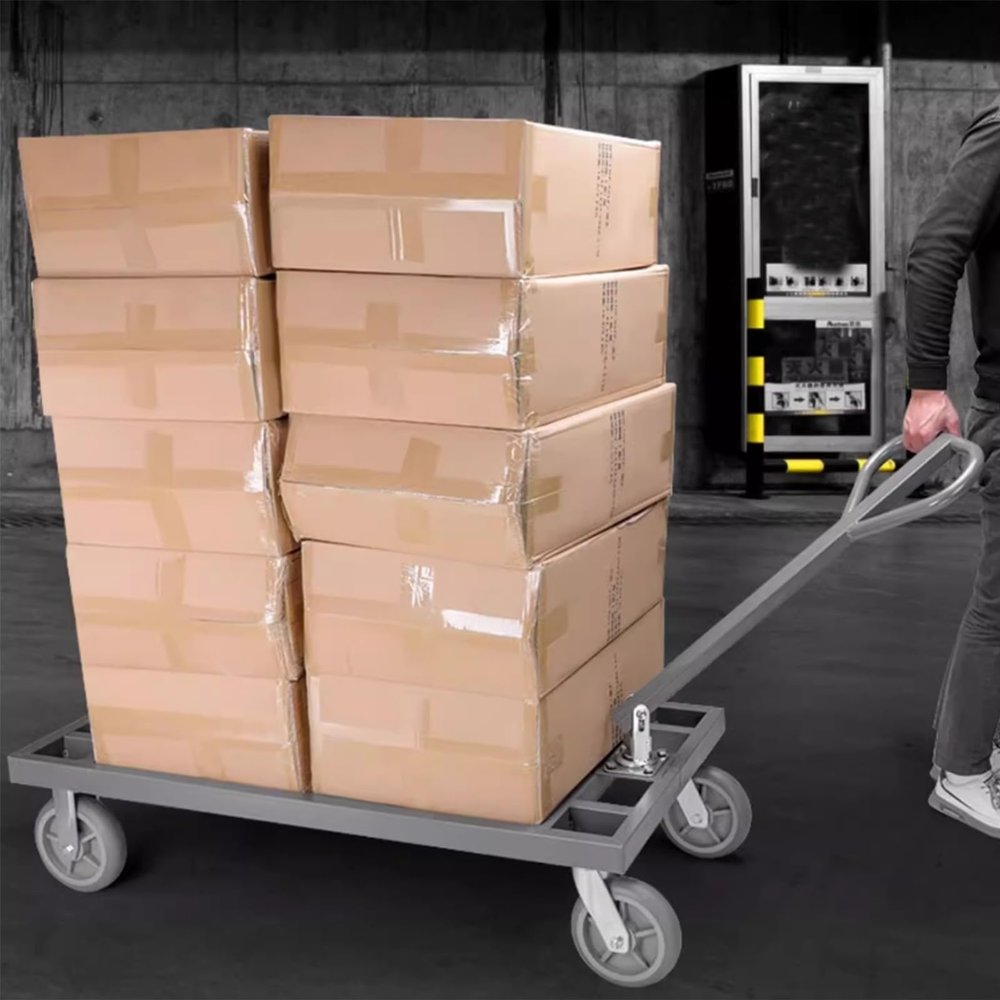 Commercial Flatbed Cart with Adjustable Tilting Handle, Foldable Design for Easy Storage