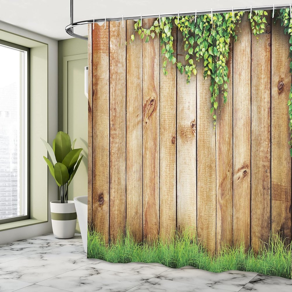 3D Wood-Plank Shower Curtain 120 x 200 cm, Water-Resistant Polyester, Washable