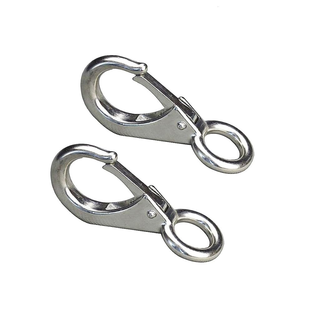 2-Piece Fixed-Spring Carabiner Hooks, 316 Stainless Steel, Silver