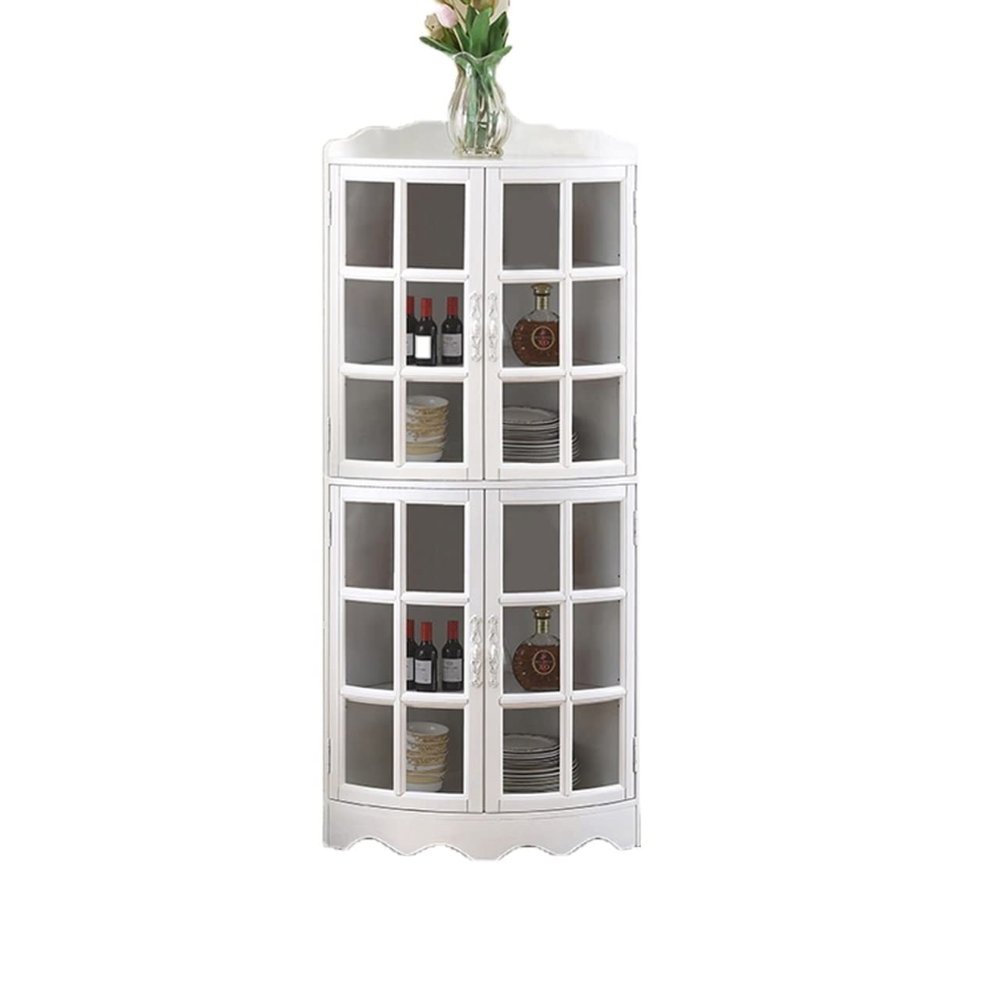 Corner Wine Cabinet with 2 Doors, Adjustable Shelves, Freestanding Glass Storage for Bathroom, Kitchen, or Living Room, Stylish Wine Rack & Bar Cabinet (B)